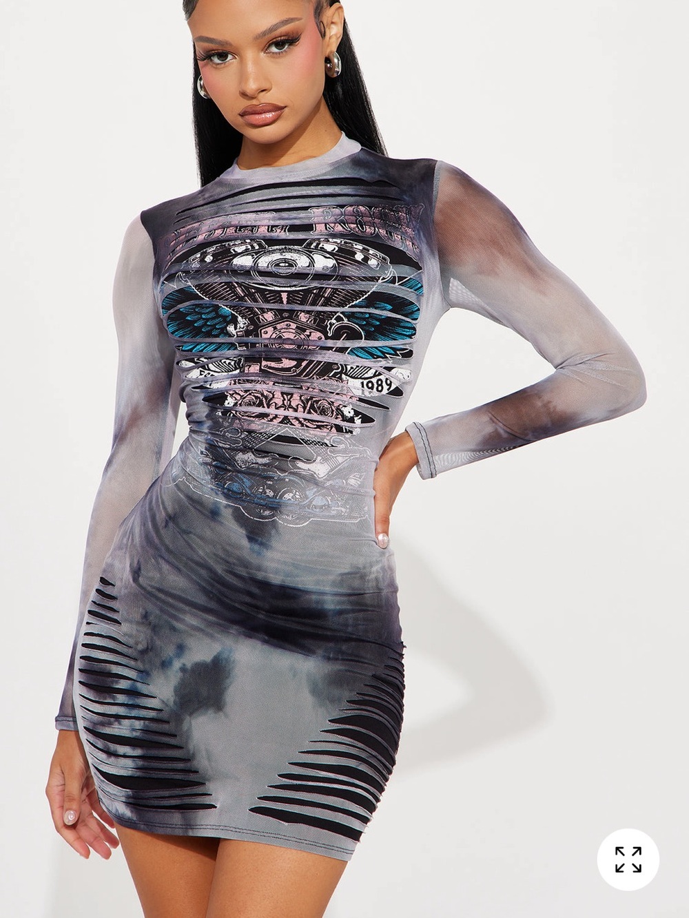 Fashion Nova Rebel Rock Tie-Dye Graphic Mini Dress